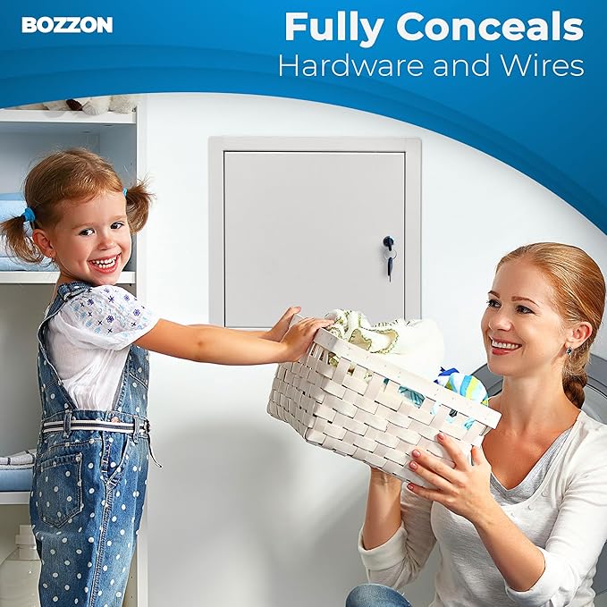 BOZZON Access Panel for Drywall 10 x 10 inch – Metal Door with Key Lock, 18 GA Steel Frame, Wall Hole Cover, Plumbing Access Door, White