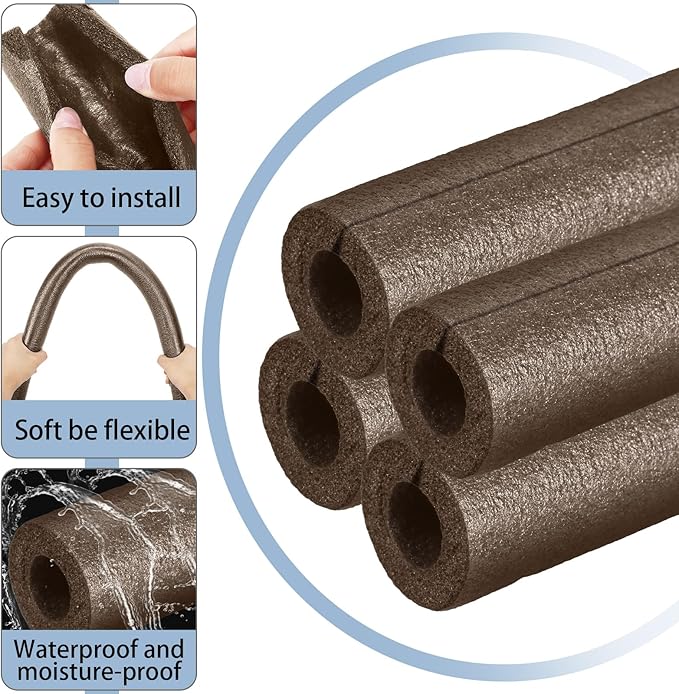 Amylove 12 Pcs 3.3 Feet Foam Pipe Insulation Foam Tube Insulating Water Pipe Pool Swim Noodles Pre Slit Heat Preservation Pipes Covers for Tubing Outdoor Winter Freeze Protection(Brown,3/4 Inch)