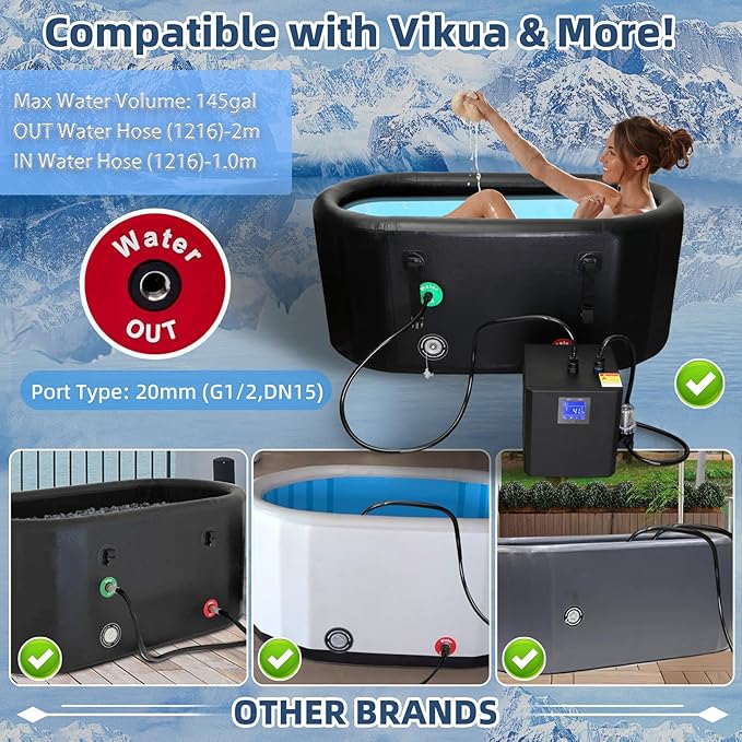 Water Chiller Accessories for Cold Plunge, universal ice bath accessory Ice Bath Accessories including Water pump, Filter assembly, Hoses, Clamps, tape,connect chiller units to ice bathtub