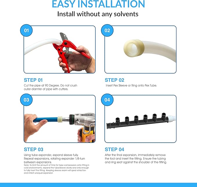 PEX A Manifold 6 Ports – 3/4" Trunk Ports, 1/2" Service Ports, Two Sides Open – Plastic PEX-A Expansion Manifold for Radiant Heating & Water Distribution – Pack of 2