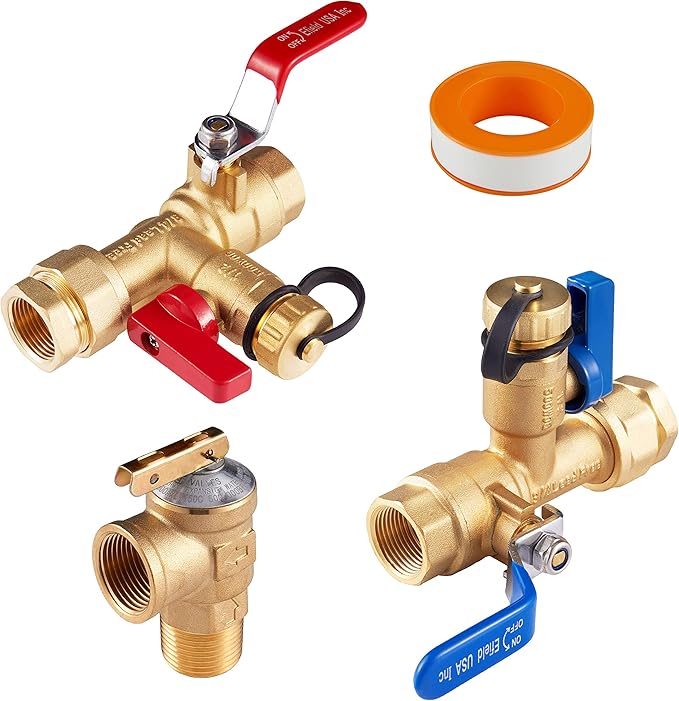 3/4 inch EFIELD IPS Isolator Tankless Water Heater Service Valve Kit, with Pressure Relief Valve,(TOOL028)