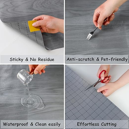 Freshtour Vinyl Flooring Roll, Versatile Removable PET Leather-Like Floor Covering, Waterproof & Durable, Easy Tape Installation, Cost-Effective for Any Room, Grey Oak/ 32.29 Sq.ft (39.3" x 118")