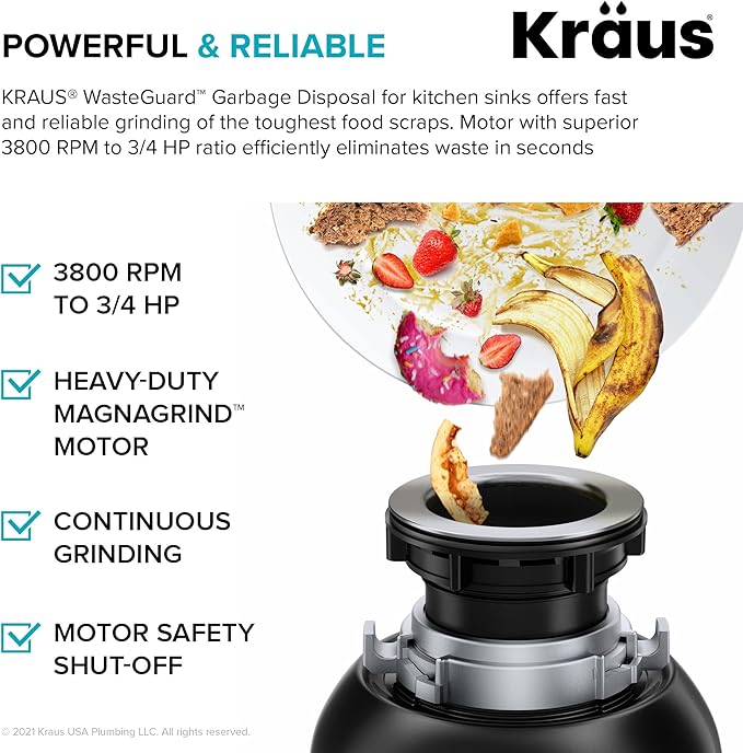KRAUS Kore Workstation 27-inch Undermount 16 Gauge Stainless Kitchen Sink, Single Bowl Kitchen Sink with 3/4 HP Garbage Disposal, KWU110-27-100-75MB