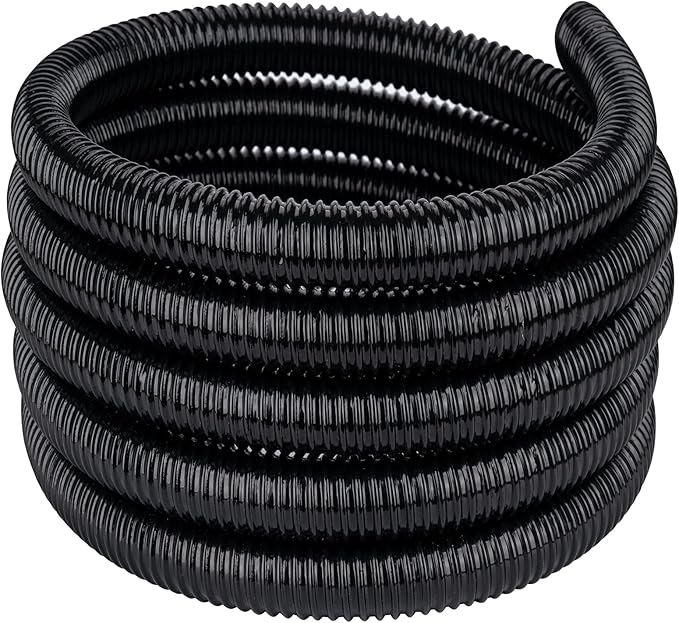 Pond Tubing,1-1/2 inch PVC Flexible Pond Hose, Black Corrugated Waterfall Sump Pump Hose,Drainage Pipe, Kinkproof for Garden Ponds, 1-1/2"x25FT
