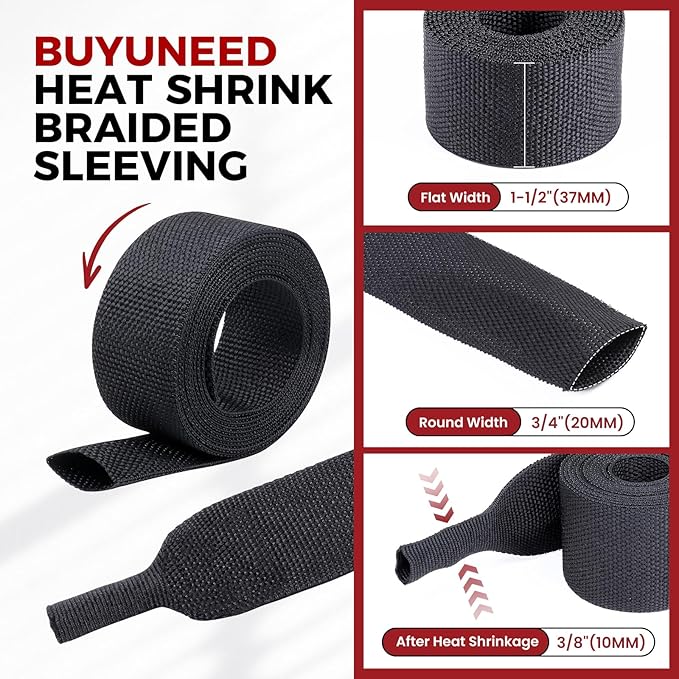 Heat Shrinkable Braided Sleeving 2:1 Ratio- Abrasion Protection Flexibility Wiring Harness Cable Sheath (3/4" ID, 30ft)