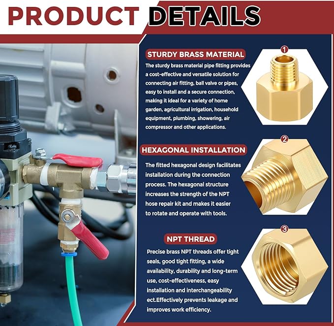 Pack of 2, 90° 3/8" NPT FeMale to 3/8" NPT Male Solid Brass Barstock Street Elbow, Forged Pipe Fitting for Pipe Leak Repair, Bathroom Remodeling, Tool Extensions, Compression