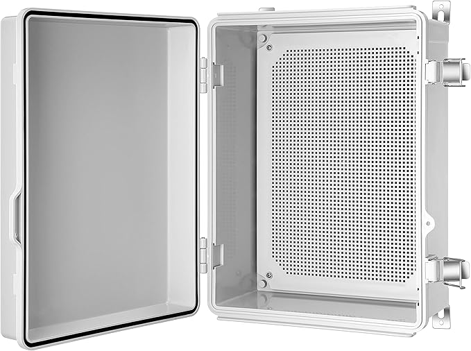 Junction Box, IP67 Waterproof Plastic Enclosure for Electrical Project, Hinged Grey Cover, Includes Mounting Plate and Wall Bracket (Grey Cover, 16.1"x12.2"x7.1")
