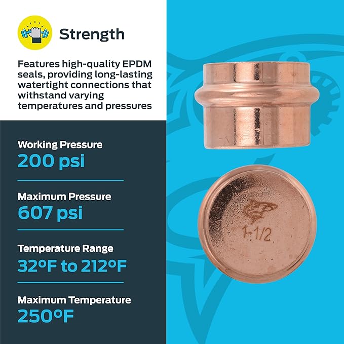 SharkBite 1-1/2 Inch End Cap, Copper Press Plumbing Fitting, Pack of 5, UPR0441X5
