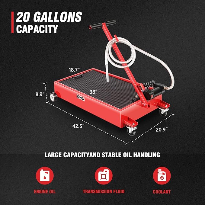 DNA Motoring 20 Gallon Electric Oil Drain Pan with Pump, Evacuation Hose, T-Handle, Low Profile for Trucks Buses RVs, TOOLS-00385