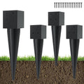 4 Pcs 4"x4" Fence Post Anchor Ground Spike 16"(Actual 3.6"x3.6") Heavy Duty Metal Fence Post Anchor with Black Powder-Coated for Deck,Fence,Porch,Railing,Mailbox