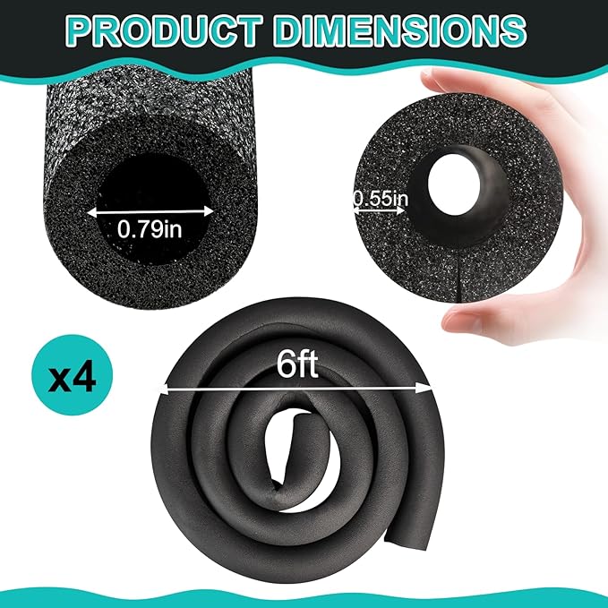 4 Pack 6 Feet Pipe Insulation Foam Tube, 3/4'' Self Adhesive Pre Slit Foam Pipe Covers Polyethylene with Double Sided Tape for Spigot, Winter Outside Pipes, Water Heater Pipes Freeze Protection