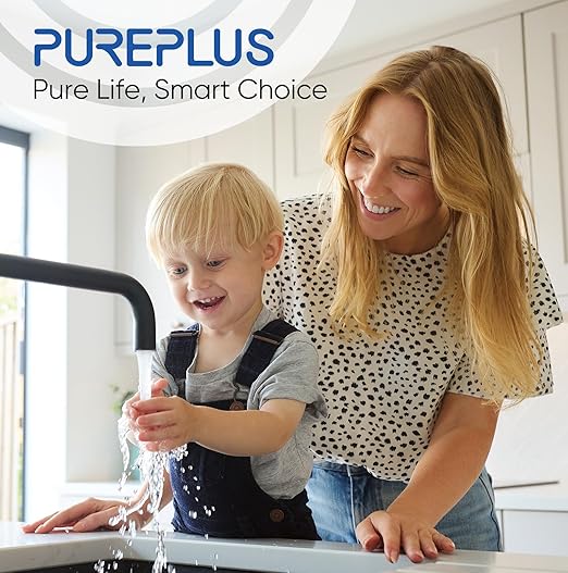 PUREPLUS 2-Stage Whole House Water Filtration System, Reduces Chlorine, Odor, Heavy Metals & Rust, 10"x4.5" Clear Housing, 1" Inlet/Outlet, PP Grooved Sediment&KDF Carbon Filters, With Pressure Gauges