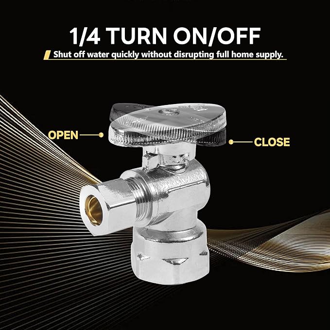 40-Pack Foskan 1/4 Turn Shut off Valve,Angle Stop Valve 3/8" OD x 1/2" FIP,Chrome Plated Brass