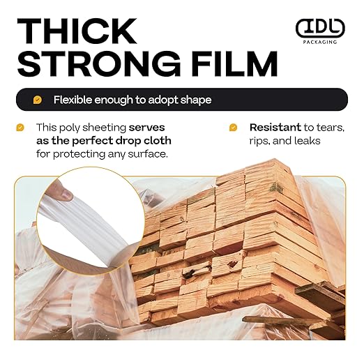 Plastic Sheeting 4 mil, 6' x 50' (300 sq.ft.), Pack of 4 - Thick Semi-Clear Plastic Sheeting for Construction, Painting, Drop Cloth, Slide&Slip - Heavy Duty LDPE Film Roll by IDL Packaging