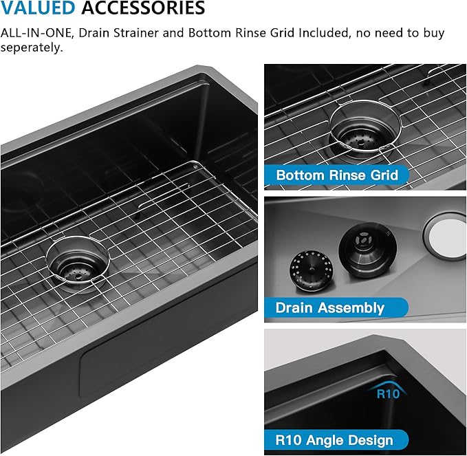 33 Undermount Kitchen Sink Black - Fulorni 33"x19" Kitchen Sink Ledge Workstation Gunmetal Black NANO-PVD 16 Gauge 304 Stainless Steel Under Counter Single Bowl Basin