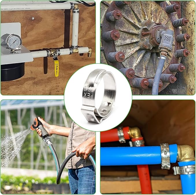 Stainless Steel 304 Pex Crimp Ring Clamp, Hose Pex Fitting Clamps (5/8 Inch, 50pcs)