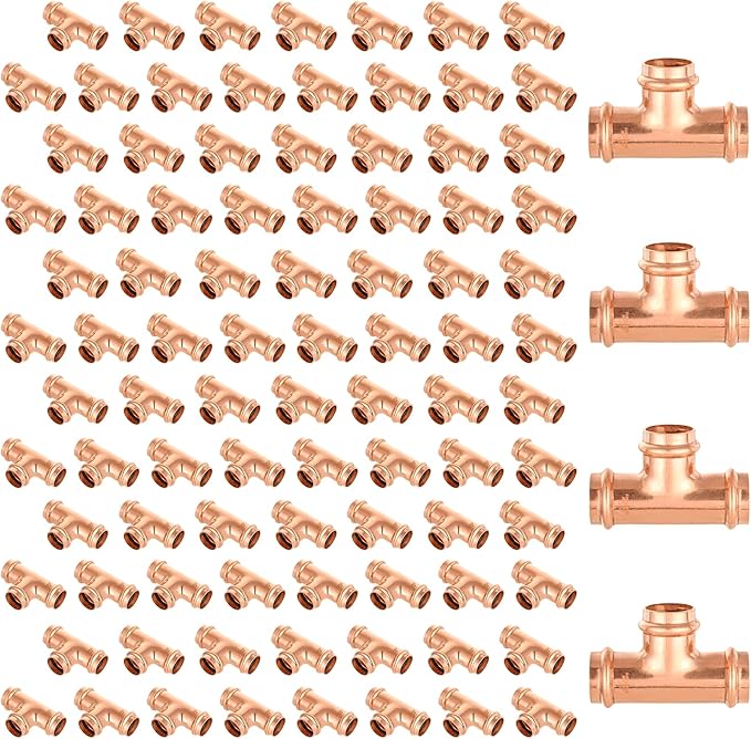 100-Pack GUOFIS Copper Press Tee,1" x 1"x 1" Tee Fittings for Copper Tube Connection with Stop(PRESS017-100Pack)