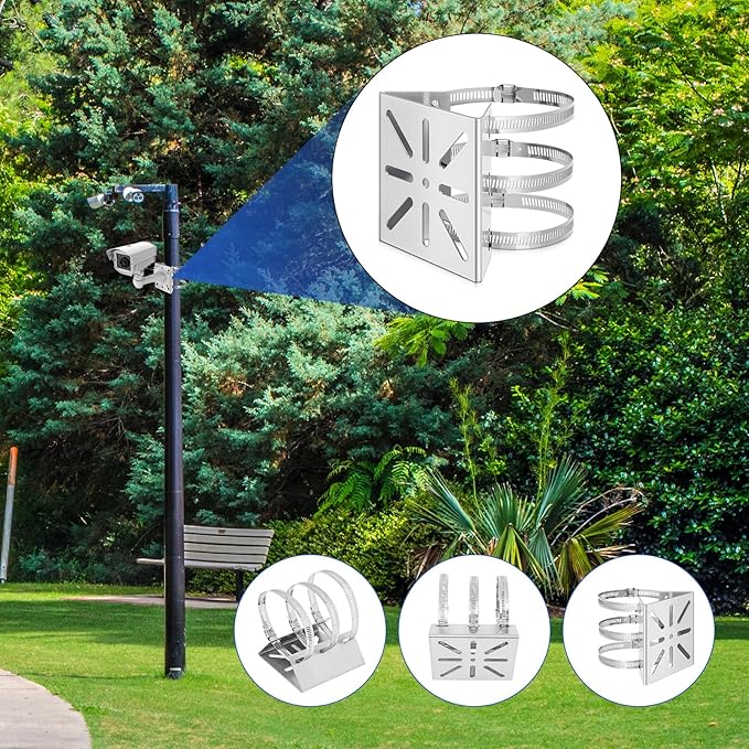 3 Pcs Universal Vertical Pole Mount for Security Camera Wall Mounting Bracket with 6 Loops Solid Metal Pole Bracket for CCTV Camera Indoor Outdoor Solar Panel LED Wall/ Stage Light (Gray)