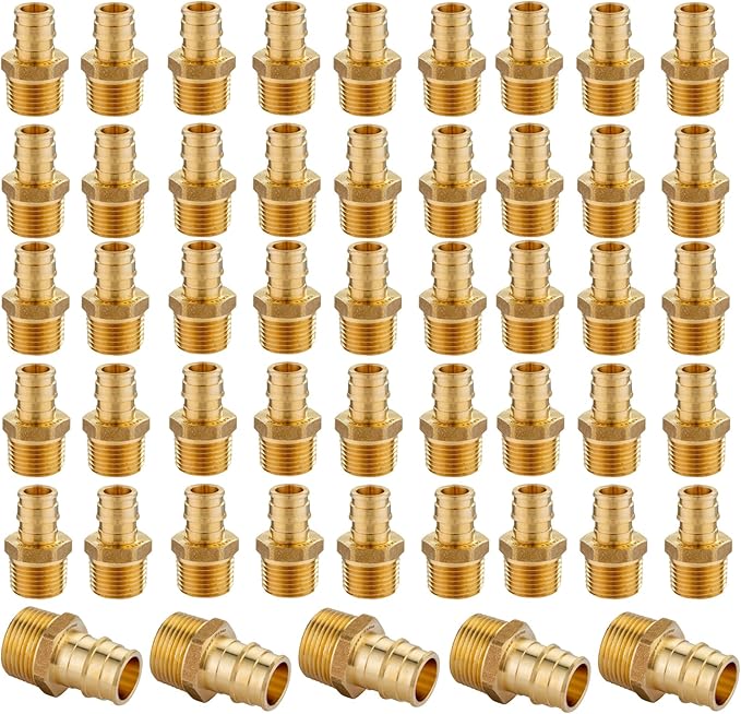 50 Pack PEX-A Fittings,1"x 1" Brass Expansion Male NPT Adapter,F1960 Male Threaded Adapter for Pex A Tubing(PEX1960019-50Pack)