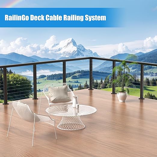 36" Cable Railing Corner Post, Stainless Steel Flat Top Deck Corner Post with Cable Grommets, 2"x2" 90° T-Drilled Metal Corner Post for Black Deck Stair Railing System, RG13