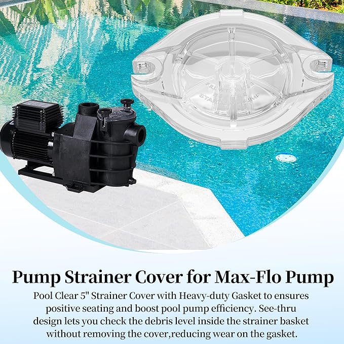 SPX1250LA Strainer Cover with Gasket Compatible with Hay-ward Max-Flo SP1800X & SP2800X Series Pool Pump,for Easy Cleaning of The Pump Basket (Kit Includes:Clear Cover SPX1250L & Gasket SPX125T)