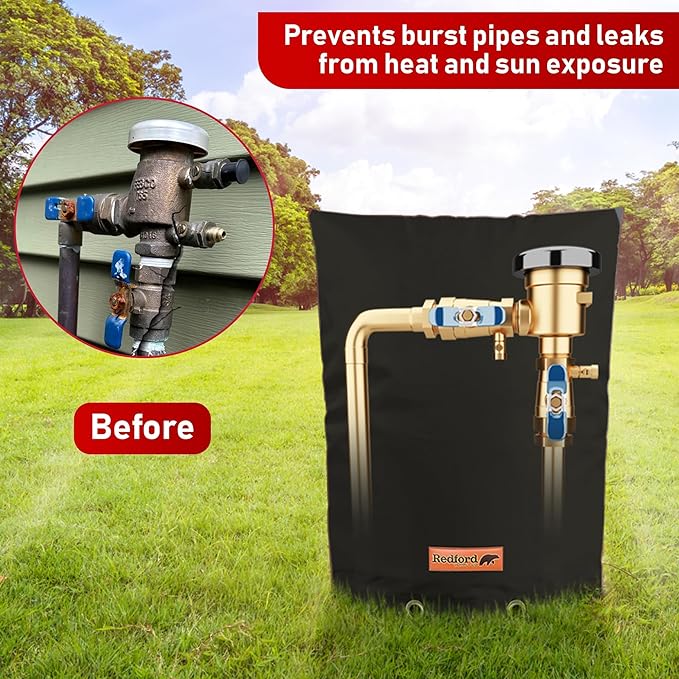 Redford Supply Co. Cold Snap (5°F) Backflow Preventer Insulation Cover, 16"W x 20"H, Pipe Insulation, Water Sprinkler Covers for Outside, Sprinkler Backflow Cover for Winter, Well Pump Bag (Black)