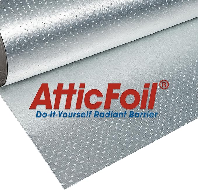 AtticFoilㅤ – Original Attic Radiant Barrier - 48” Wide / 2000 sq ft, Tearproof Perforated/Breathable Double-Sided Pure Aluminum Foil Insulation + Free Tape, Blocks 97% Radiant Heat (2000 sq. ft roll)