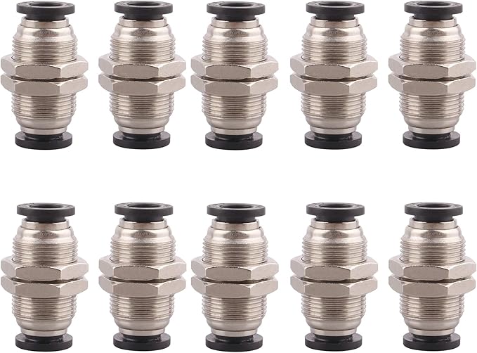 Bulkhead Union Push to Connect Tube Fitting 5/16 Inch Tube OD Double Threaded (10 Packs)