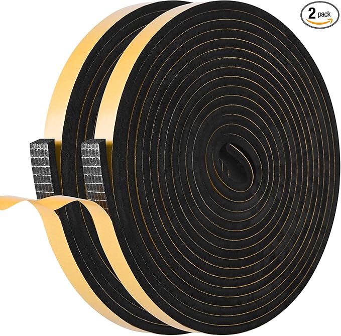 Self Adhesive Foam Tape Weatherstrip 1/4in x 1/4in x 33Ft High Density Foam Insulation Strips Foam Seal Weather Stripping with Strong Adhesive for Door and Window Sound Isolation Soundproofing