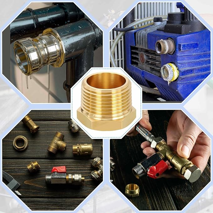 5 Pack Brass Pipe Fittings, 3/4" NPT Male to 1/8" NPT FeMale Brass Hex Bushing Reducer, Hose Tube Threaded Adapter for Air, Oil, LP
