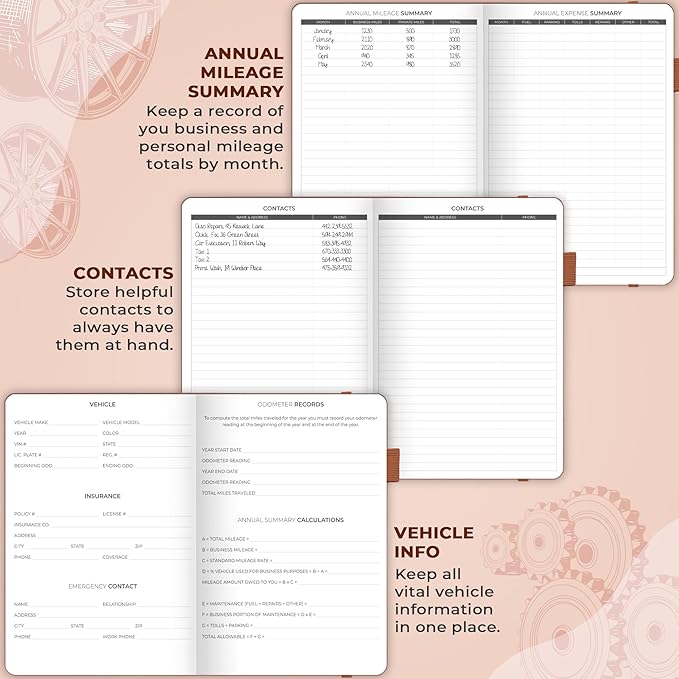 Clever Fox Auto Mileage Log Book – Vehicle Logbook with Mileage, Expense, Gas Consumption & Lubrication Trackers – Driving Logger for Car Records – A5 Size, 1,674 Mileage Entries (Brown)