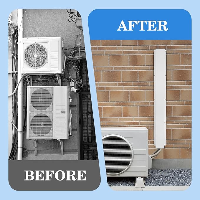 LyPrem 4" W x 6.5Ft L Metal Line Set Cover Kit - Decorative AC Pipe Cover for Ductless Mini Split/Central Air Conditioner/Heat Pump Systems, White