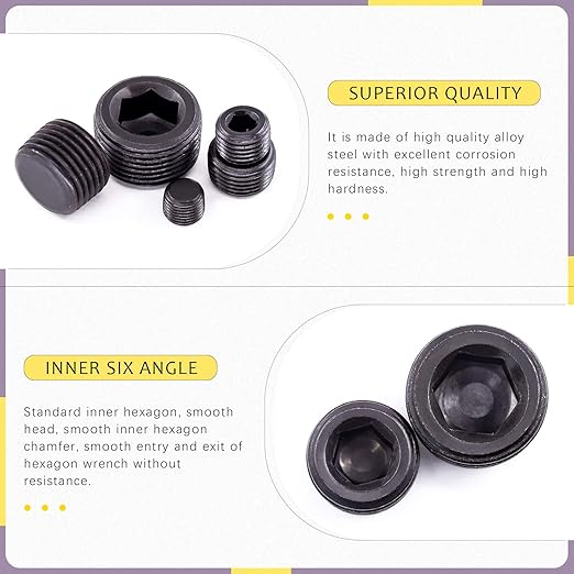 Swpeet 40Pcs 5 Sizes NPT Carbon Steel Pipe Fitting Assortment Kit, 1/8" 1/4" 3/8" 1/2" 3/4" NPT Plug Carbon Steel Internal Hex Thread Socket Pipe Plug Set for Use in Wet Environments