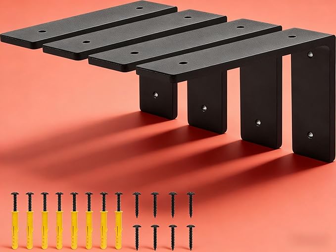6 inch X 4 inch Shelf Support Bracket Heavy Duty, L Shelf Brackets, max Load 66 lbs, , Metal Brackets for Shelves, countertop Bracket ,Corner Brace,Pack of 4. (6"x 4" L Shape)