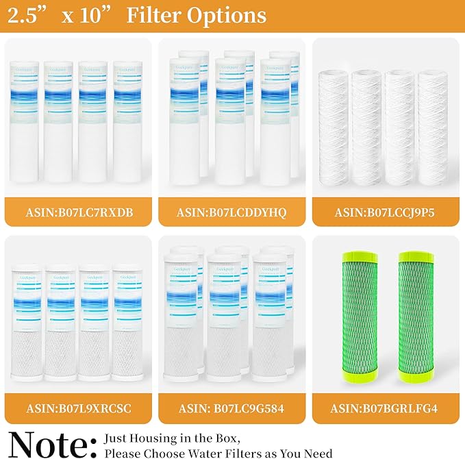 Geekpure 10-Inch Whole House Slim Water Filter Housing with Pressure Relief Valve - 3/4" NPT Brass Port-Fit for 2.5" x 10" Filters-Clear (1)