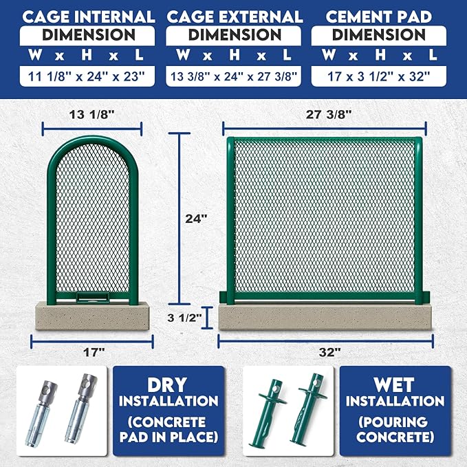 Steel Protection Backflow Preventer Security Cage for Outside - Small - Green - Guardian Enclosures - Cage Dimensions, Internal 11 1/8″ W x 24″H x 23″ L, External 13 3/8″ W x 24″ H x 27 3/8″ L