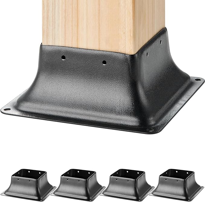 VEVOR 4x4 Post Base 4Pcs, Internal 3.6"x3.6" Heavy Duty Powder-Coated Steel Post Bracket Fit for Standard Wood Post Anchor, Decking Post Base for Deck Porch Handrail Railing Support