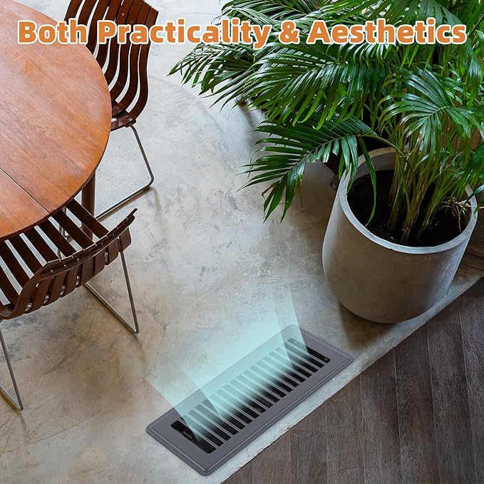 Floor Register 4 x 12, Heavy - Duty Steel Adjustable Airflow Floor Vents, Rust - Resistant with Silent Operation Vent Covers for Home Floor - 8 Pack Dark Gray