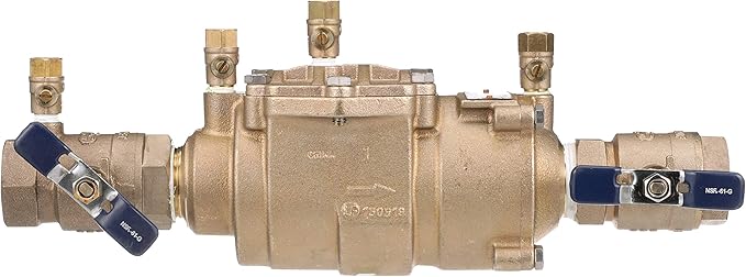 Febco LF850 Series 1-1/4" Lead-Free Bronze Double Check Valve Backflow Preventer Assembly, Quarter Turn Shutoff, Small Diameter, NPT Connections, Modular Compact Design, Replaceable Seat Discs