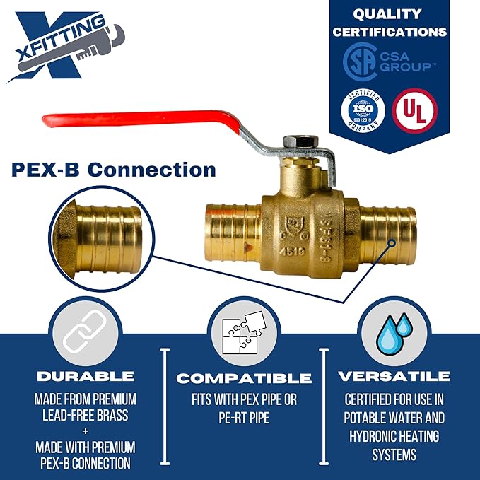 XFITTING 2 Pieces 1" Pex Ball Valve Hot/Red, 24-2-5=2X (2 Packs)