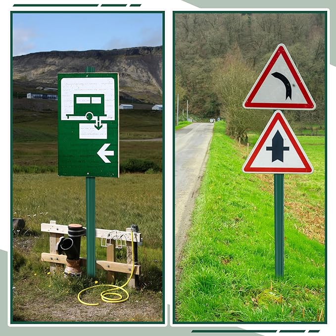 Gisafai 6 ft Tall U Channel Sign Steel Post with Green Enamel Coating Heavy Duty Metal Sign Post with Pre Drilled Holes for Easy Mounting(10 Pack)