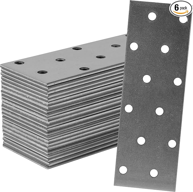 Repa Market 6-Pack 4.72 x 1.57 Inch Flat Brackets for Wood with Holes / Heavy Duty Steel Plate for Wood and Metal / Straight Flat Bracket Connector / Mounting Plate for Construction & DIY Projects