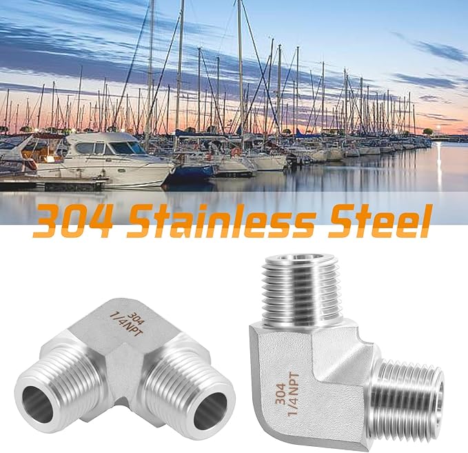 Stainless Steel Pipe Fitting 90 Degree Barstock Street Elbow 1/4" NPT Male x 1/4" NPT Male 2 Pack