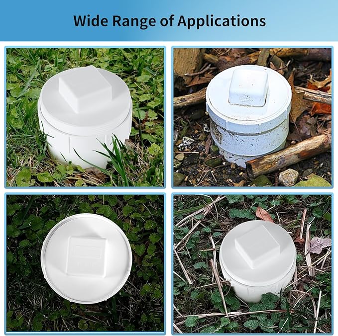 LESSO 4" PVC Sewer Cleanout Adapter with Plug, PVC DWV Pipe Fitting Flush Sewer Cleanout Cap for Drainage Piping System
