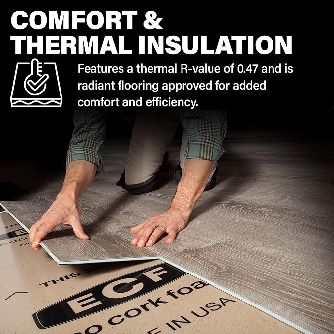 Floor Underlayment - Floor Padding for Vinyl Plank Flooring, LVP Flooring, Hardwood Flooring, Insulation Roll for Flooring Planks - 250Sq Ft