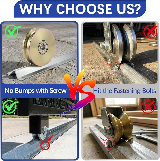 16 FT Heavy Duty Extra Wide V-Track (4FT×4), Compatible with 4" & 6" Large V-Groove Rollers for Smooth Sliding Without Hitting Anchor Bolts Includes Hammer Drive in Anchors for Sliding Gates Driveway