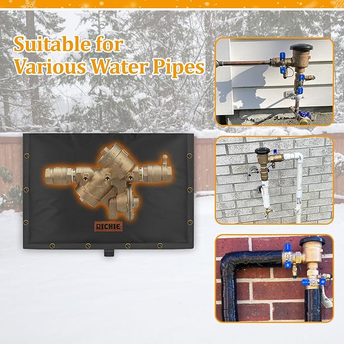 Backflow Preventer Insulated Cover (5°F) for Winter Freeze Protection, 21"W x 16"H Thickened Pressure Reducing Value & Well Pump Cover, Outdoor Waterproof Insulation Pouch for Sprinkler Valve, Black