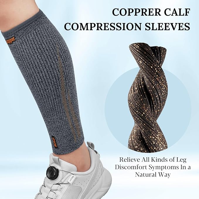 Copper Calf Compression Sleeve for Men & Women, Leg Compression Sleeve for Shin Splint Relief, Varicose Veins, Calf Tear