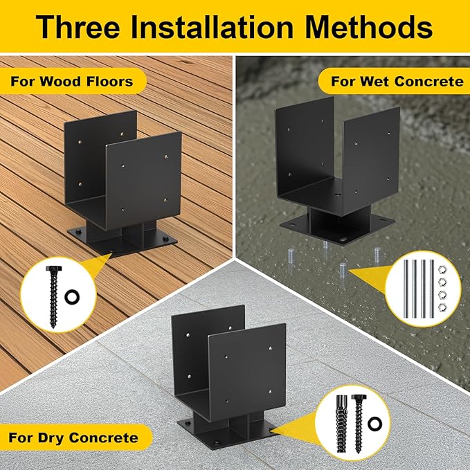 8"x 8" Concrete Post Base, 2Pcs Stainless Steel Adjustable Post Anchor Bracket (Internal 3.5 x 3.5), U-Shape Wood Post Base Holder for Pavilion Deck Porch Handrail Railing Support