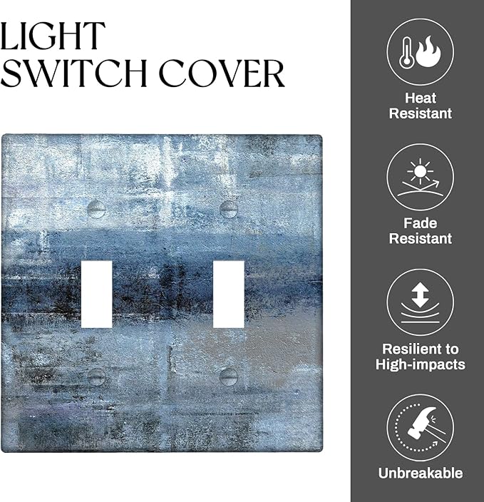 Blue Grey 2 Gang Wall Switch Plate Decortive Light Switch Cover Wall Plate Cover for Bedroom Kitchen Home Decor